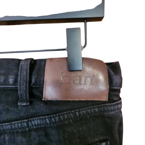 Han Mens Selvedge Denim Jeans Black Size 33L Button Fly - Picture 4 of 6